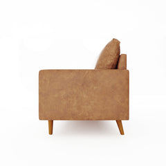 Mid-Century Loveseat with Square Arms, Brown Faux Leather