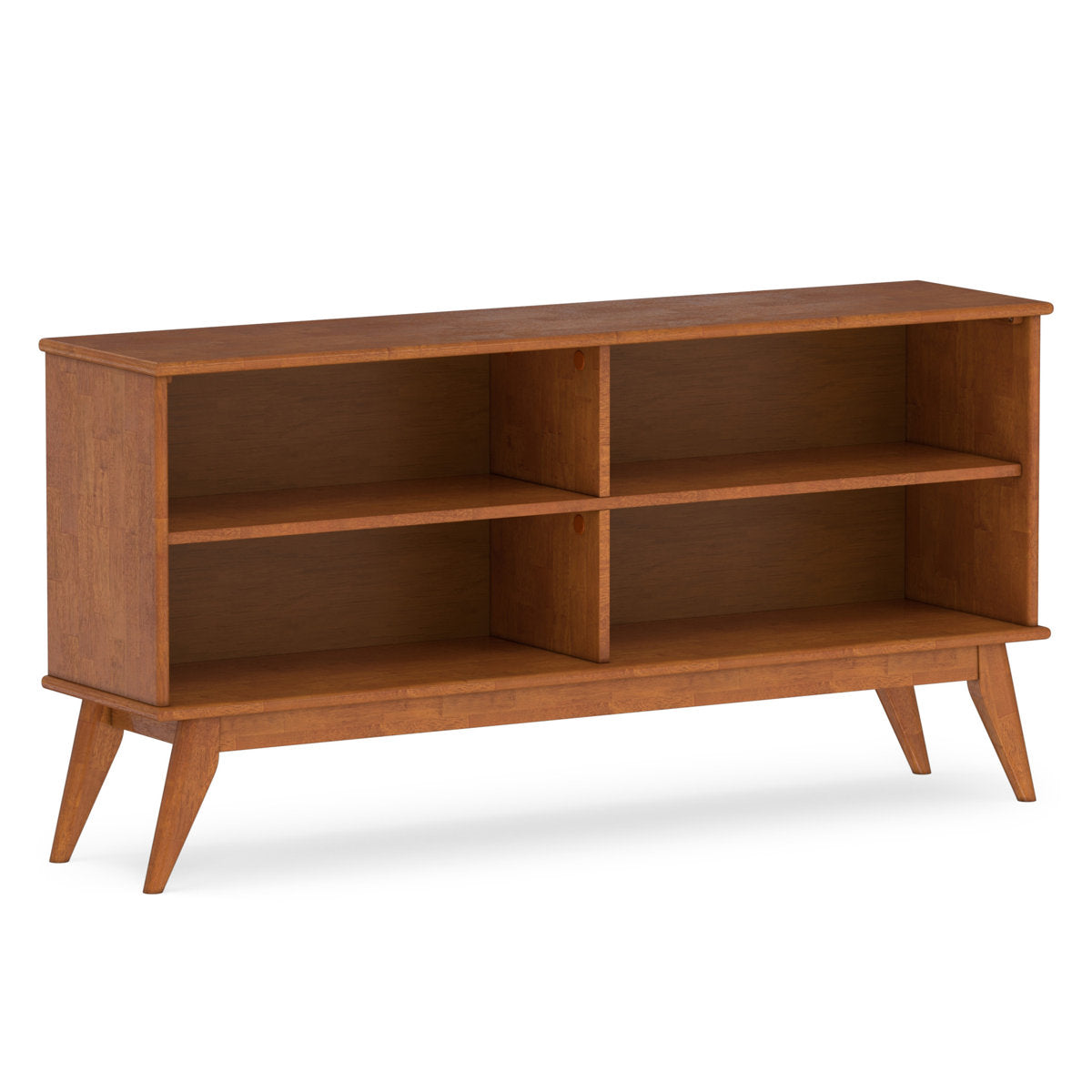 Mid Century Low Bookcase with 4 Open Shelves in Solid Wood