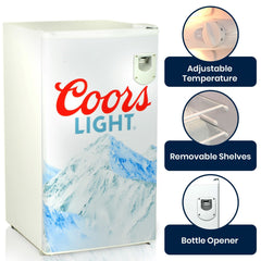 Mini Fridge, Coors Light, 3.2 Cu. Ft., Bottle Opener, Freestanding, White
