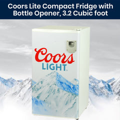 Mini Fridge, Coors Light, 3.2 Cu. Ft., Bottle Opener, Freestanding, White