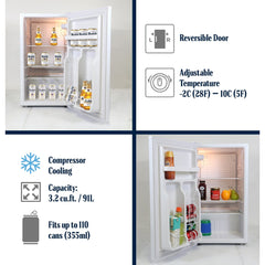 Mini Fridge, Modelo, 3.2 Cu. Ft., Freestanding, Bottle Opener, White
