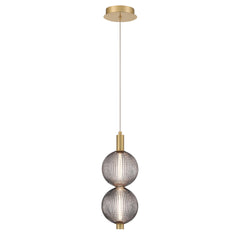 Mini Pendant Light, 2-Light Integrated LED, Smoke Glass Shades in Gold