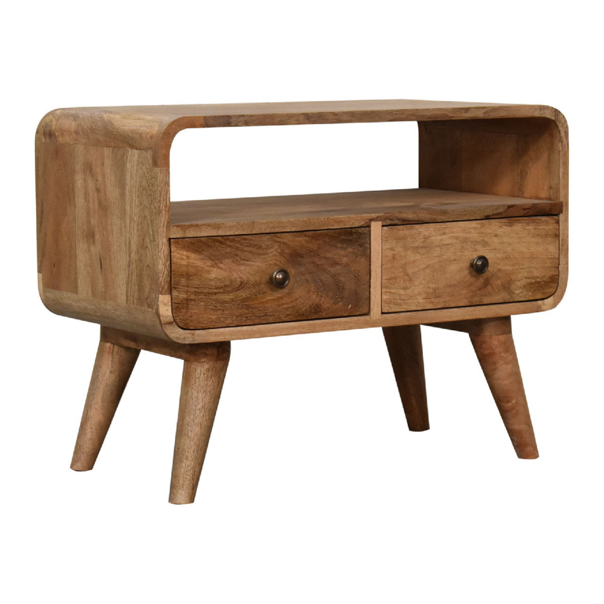 Mini TV Stand with 2 Drawers, Solid Mango Wood in Beige