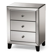Mirrored Nightstand with 3 Soft Close Drawers in Gray