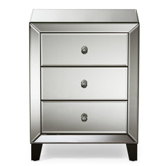 Mirrored Nightstand with 3 Soft Close Drawers in Gray