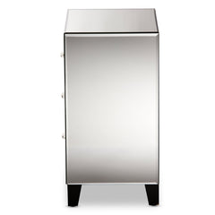 Mirrored Nightstand with 3 Soft Close Drawers in Gray