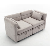 Modular 2-Seater Sofa in Light Gray Polyester with Black Legs
