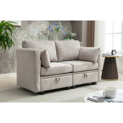 Modular 2-Seater Sofa in Light Gray Polyester with Black Legs