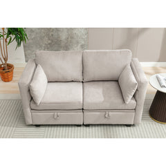 Modular 2-Seater Sofa in Light Gray Polyester with Black Legs