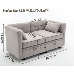Modular 2-Seater Sofa in Light Gray Polyester with Black Legs