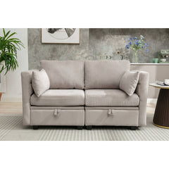 Modular 2-Seater Sofa in Light Gray Polyester with Black Legs