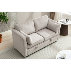 Modular 2-Seater Sofa in Light Gray Polyester with Black Legs