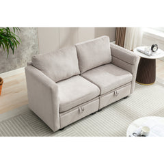 Modular 2-Seater Sofa in Light Gray Polyester with Black Legs