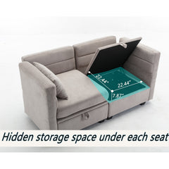 Modular 2-Seater Sofa in Light Gray Polyester with Black Legs