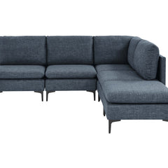 Modular L-Shaped Sectional Sofa, 5-Piece, Blue Linen Blend, Black Metal Legs