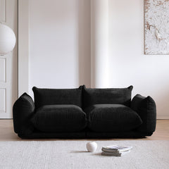 Modular Loveseat, Black Chenille, Round Arms, Solid Wood Frame