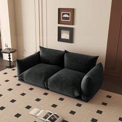 Modular Loveseat, Black Chenille, Round Arms, Solid Wood Frame