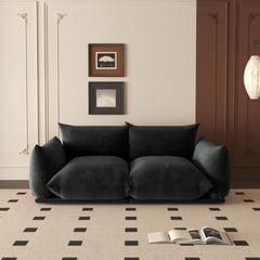 Modular Loveseat, Black Chenille, Round Arms, Solid Wood Frame