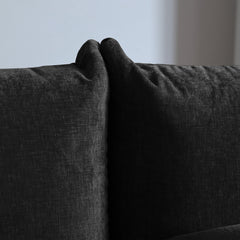 Modular Loveseat, Black Chenille, Round Arms, Solid Wood Frame