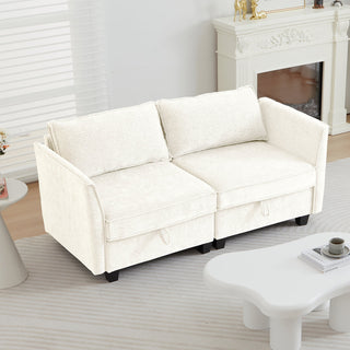 Modular Loveseat, Seats 2, White Chenille, Black Plastic Legs