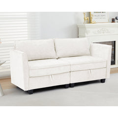 Modular Loveseat, Seats 2, White Chenille, Black Plastic Legs