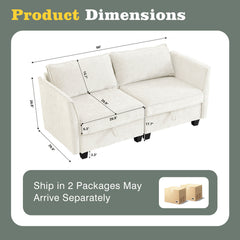Modular Loveseat, Seats 2, White Chenille, Black Plastic Legs
