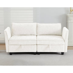Modular Loveseat, Seats 2, White Chenille, Black Plastic Legs