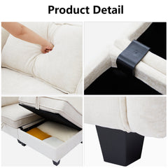 Modular Loveseat, Seats 2, White Chenille, Black Plastic Legs