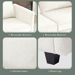 Modular Loveseat, Seats 2, White Chenille, Black Plastic Legs