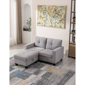 Modular Loveseat with Ottoman, Light Gray Polyester, Black Legs
