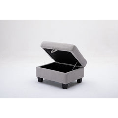 Modular Loveseat with Ottoman, Light Gray Polyester, Black Legs