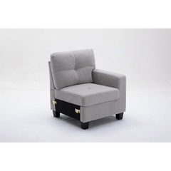 Modular Loveseat with Ottoman, Light Gray Polyester, Black Legs
