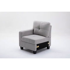 Modular Loveseat with Ottoman, Light Gray Polyester, Black Legs
