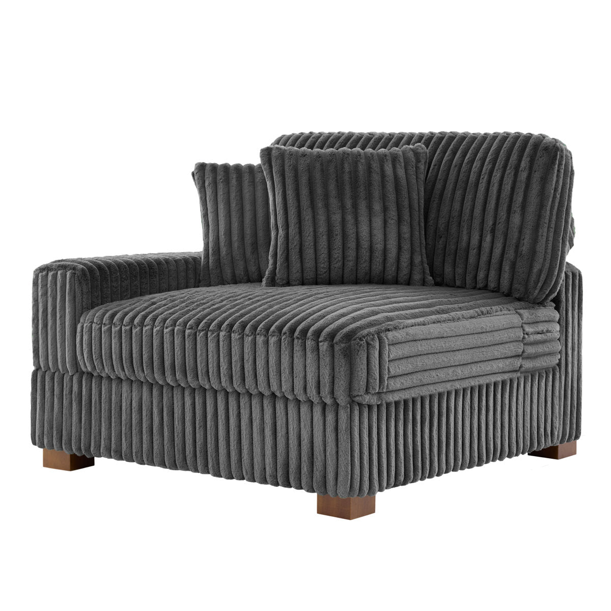 Modular One-Arm Armchair Unit, Gray Upholstery with Dark Brown Wood Legs