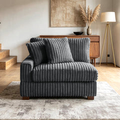 Modular One-Arm Armchair Unit, Gray Upholstery with Dark Brown Wood Legs