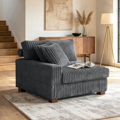 Modular One-Arm Armchair Unit, Gray Upholstery with Dark Brown Wood Legs