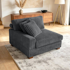 Modular One-Arm Armchair Unit, Gray Upholstery with Dark Brown Wood Legs