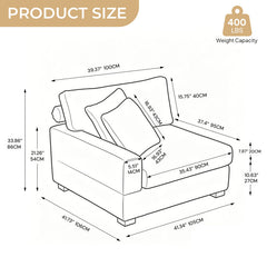 Modular One-Arm Armchair Unit, Gray Upholstery with Dark Brown Wood Legs