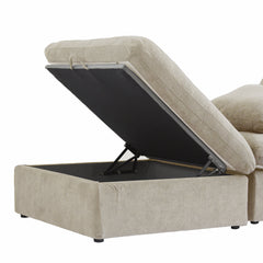 Modular Ottoman with Armrests, Khaki Linen