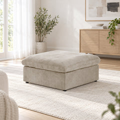 Modular Ottoman with Armrests, Khaki Linen