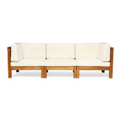 Modular Patio Sofa in Teak Acacia Wood with Beige Cushions