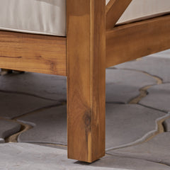 Modular Patio Sofa in Teak Acacia Wood with Beige Cushions