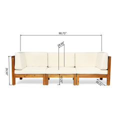 Modular Patio Sofa in Teak Acacia Wood with Beige Cushions