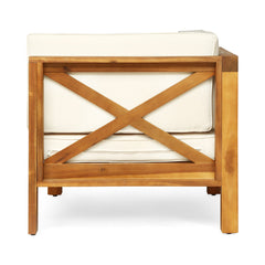 Modular Patio Sofa in Teak Acacia Wood with Beige Cushions