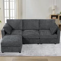 Modular Sectional Sofa, 3-Seat, Gray Chenille with Black Legs
