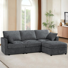 Modular Sectional Sofa, 3-Seat, Gray Chenille with Black Legs