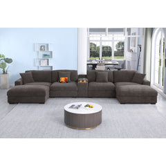 Modular Sectional Sofa, 6-Seat, Dark Gray Chenille, 2 Ottomans