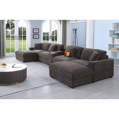 Modular Sectional Sofa, 6-Seat, Dark Gray Chenille, 2 Ottomans