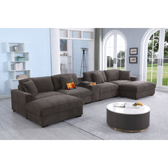 Modular Sectional Sofa, 6-Seat, Dark Gray Chenille, 2 Ottomans