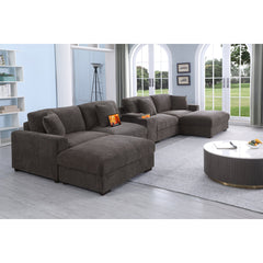 Modular Sectional Sofa, 6-Seat, Dark Gray Chenille, 2 Ottomans
